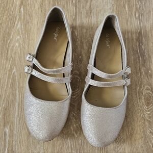 Cat and jack big girls champagne gold ballet flats mary jane size 4.